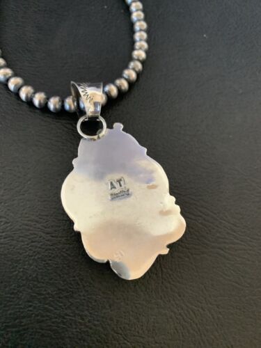 Men's Navajo Pearls Necklace with Blue Kingman Turquoise Pendant | Sterling Silver | Native American Handmade | 12590