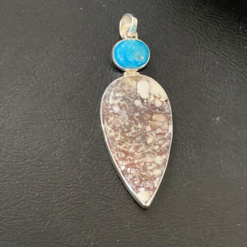 Navajo Wild Horse | Blue Kingman Turquoise Pendant | Sterling Silver | Authentic Native American Handmade | 12043