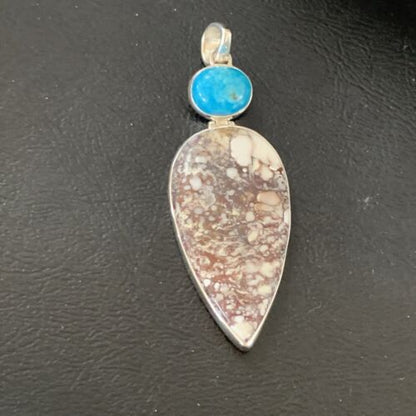 Navajo Wild Horse | Blue Kingman Turquoise Pendant | Sterling Silver | Authentic Native American Handmade | 12043