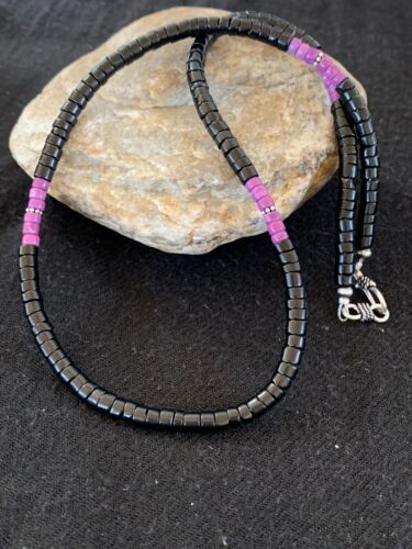 Native American Sugilite Heishi Onyx Necklace for Men | Sterling Silver | 19" | 8822