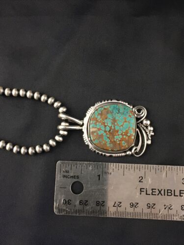 Navajo Blue #8 Turquoise Pendant Necklace Set | Sterling Silver | 2.25" | Authentic Native American Handmade | 10159
