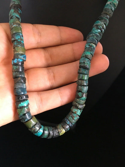 Navajo Blue Turquoise Heishi Necklace | Sterling Silver | Authentic Native American | 19" | 1754