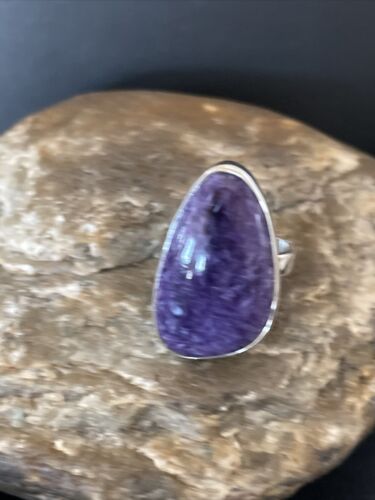 Men's Navajo Purple Charoite Ring | Sterling Silver | Sz 8 Adjustable | Authentic Native American Handmade | 10574