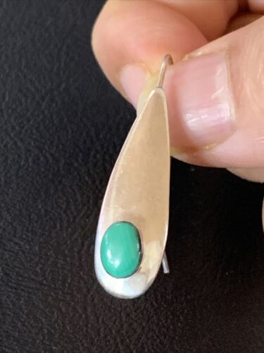 Southwestern Navajo Dangle Earrings | Sterling Silver Green Malachite | Authentic Native American Handmade | 13067