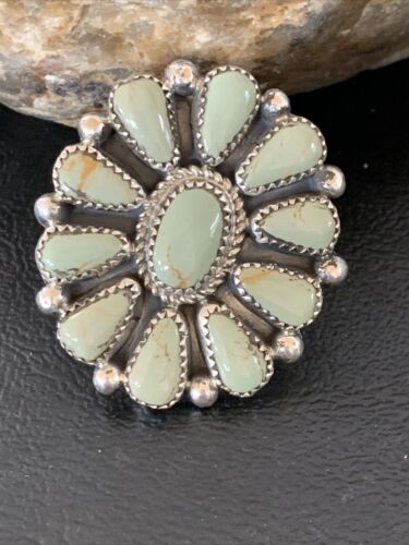 Navajo Green Turquoise Cluster Ring | Authentic Native American Sterling Silver | Multi-Stone | Sz 7.5 | 12189