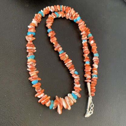 Men's Navajo | Red Spiny Oyster Turquoise Necklace | Sterling Silver | 22" | Authentic Native American Handmade | 10356