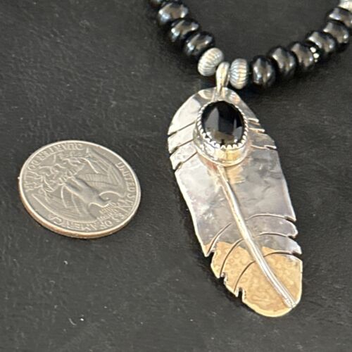 Native American Men's Navajo Pearls Necklace | Sterling Silver Black Onyx Pendant | 14627