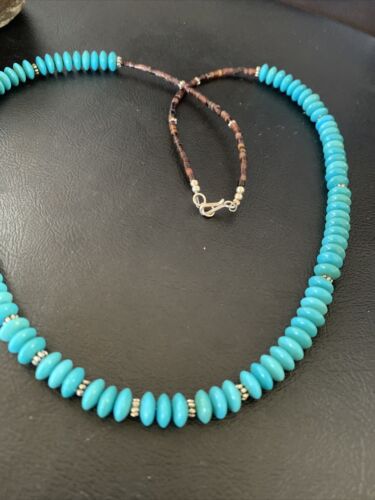 Navajo Pearls Bead Necklace | Blue Turquoise | Sterling Silver | 24" | Authentic Native American Handmade | 12538