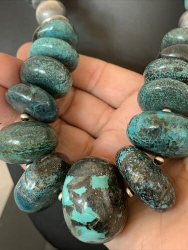 Navajo Pearls Sterling Silver Graduated Natural Blue Turquoise Necklace | Authentic Native American | 20" | 731