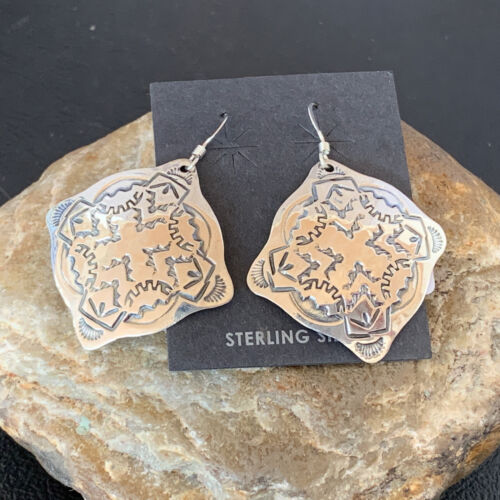 Southwestern Women's Navajo Stamped Earrings | Sterling Silver | Authentic Native American Handmade | 1661