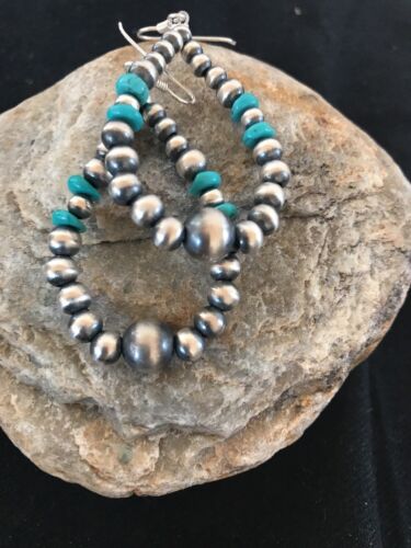 Southwestern Turquoise Bead Earrings | Navajo Pearls | Sterling Silver | Authentic Native American Handmade | 2030