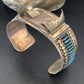 Authentic Native American Zuni Sterling Silver Watch Cuff Bracelet | Blue Turquoise Inlay Tips | 12332