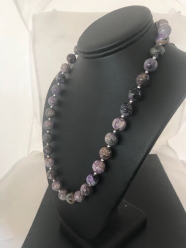 Native American Charoite Bead Necklace | Navajo Pearls | Sterling Silver | 19" | 8448