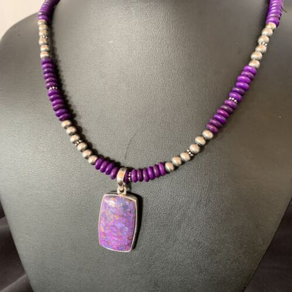 Navajo Pearls Purple Sugilite Mojave Turquoise Necklace | Sterling Silver | Authentic Native American Handmade | 13303