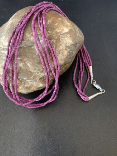 Navajo Purple Sugilite 5-Strand Necklace | Sterling Silver Rice Heishi | 20" | Authentic Native American Handmade | 12929