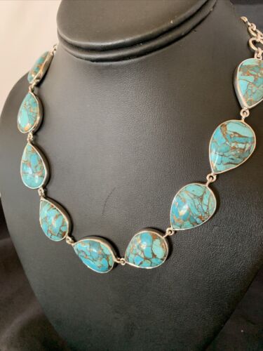 Navajo Blue Mojave Turquoise Pendant Necklace | Sterling Silver | 18" | Authentic Native American Handmade | 11633