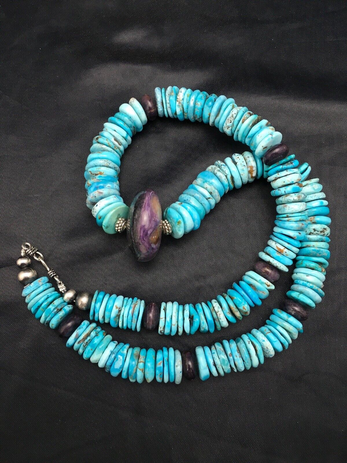 Navajo Sugilite & Turquoise Pendant Necklace | Sterling Silver | Authentic Native American Handmade | 21" | 3086