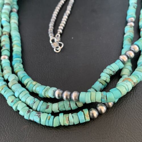 Southwestern Navajo 3-Strand Turquoise Heishi Necklace | Sterling Silver | 30" | 13155