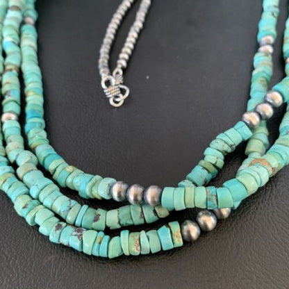 Southwestern Navajo 3-Strand Turquoise Heishi Necklace | Sterling Silver | 30" | 13155