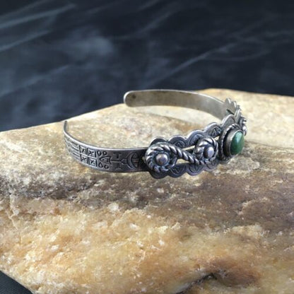 Southwestern Old Pawn Navajo Green Turquoise Bracelet | Sterling Silver | Authentic Native American Handmade | 1994