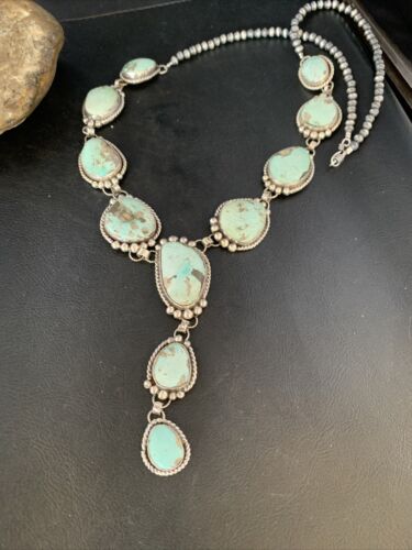 Navajo Blue Turquoise Lariat Necklace | Dry Creek Sterling Silver | 30" | Native American Handmade | 13773