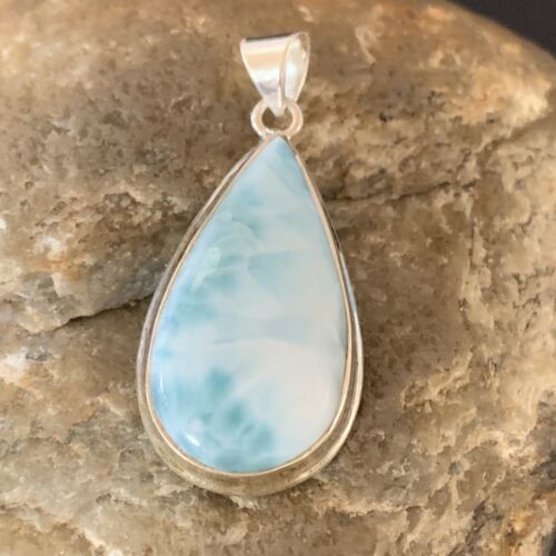 Navajo Sterling Beads Necklace with Blue Larimar Pendant | Authentic Native American Handmade | 10829