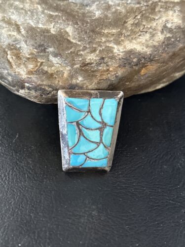 Men's Bolo Tie | Zuni Fish Scale Kingman Turquoise Inlay | Sterling Silver | 14756