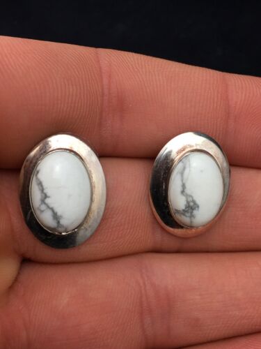 Navajo White Howlite Earrings | Sterling Silver | Authentic Native American Handmade | 0.75" | 4471