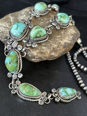 Navajo Sonoran Gold Turquoise Lariat Necklace | Sterling Silver | Native American Handmade | 14347
