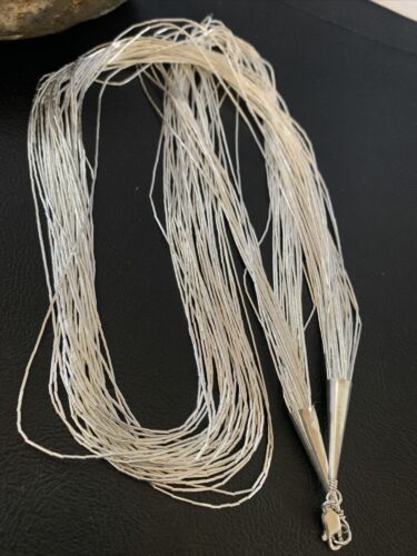 Southwestern Liquid Silver Heishi Necklace | 30 Strands | Sterling Silver Tubes | 26" | 02215