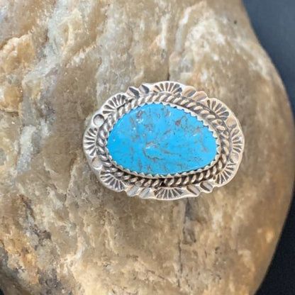 Southwestern Navajo Blue Kingman Turquoise Ring | Sterling Silver | Sz 7 | 12958