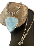 Navajo Blue Larimar Pendant Necklace | Sterling Silver Beads | Authentic Native American Handmade | 1764