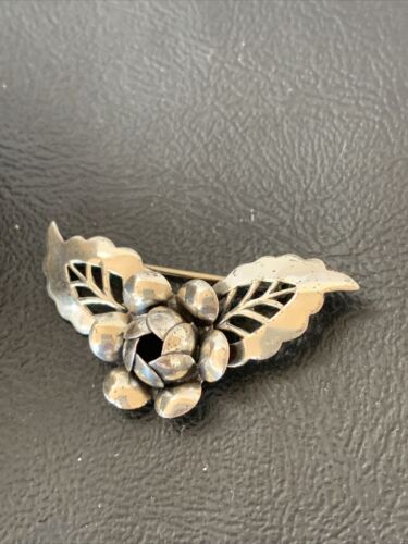 Vintage Navajo Sterling Silver Flower Leaf Pin Brooch | 1.65" | Authentic Native American Handmade | 1460