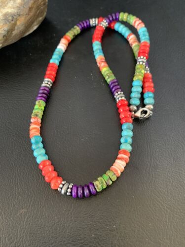 Multi-Color Turquoise Necklace | Sterling Silver | 21" | Authentic Native American Handmade | 13213 - Masha USA
