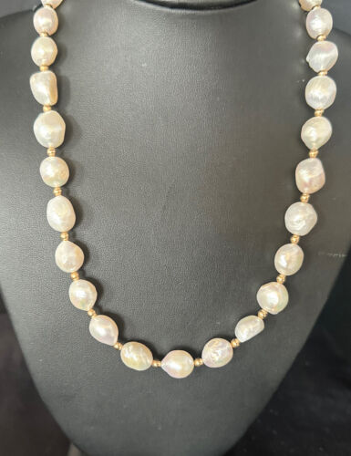 Native American White Freshwater Pearl Necklace | Gold Filled Beads | 20" | 14322
