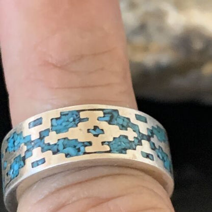 Navajo Women's Turquoise Ring | Sterling Silver | Native American Chip Inlay | Sz 5.5 | 12468
