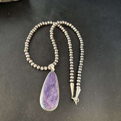 Navajo Pearls Purple Charoite Necklace Pendant | Sterling Silver | Authentic Native American Handmade | 14465