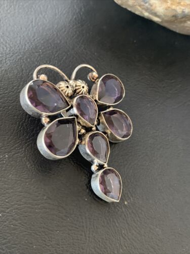 Navajo Dragonfly Pendant | Faceted Amethyst Gems Cluster | Authentic Native American Sterling Silver | Multi-Stone | 2.2" | 12738
