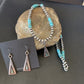 Navajo Blue Turquoise Pendant Earrings Set | Authentic Native American Sterling Silver Necklace | Handmade | 12618