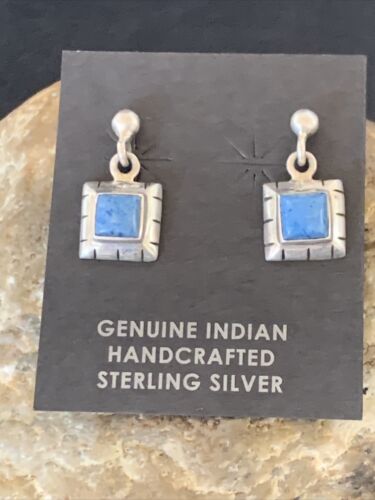 Denim Lapis Lazuli Dangle Post Earrings | Sterling Silver | 0.50" | 12712 - Masha USA
