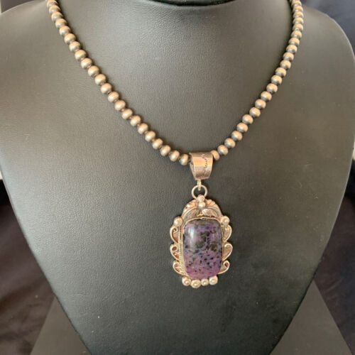 Navajo Pearls Purple Sugilite Necklace Pendant | Sterling Silver | Authentic Native American Handmade | 10912