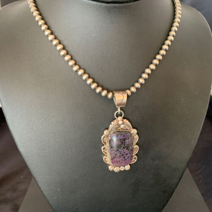 Navajo Pearls Purple Sugilite Necklace Pendant | Sterling Silver | Authentic Native American Handmade | 10912