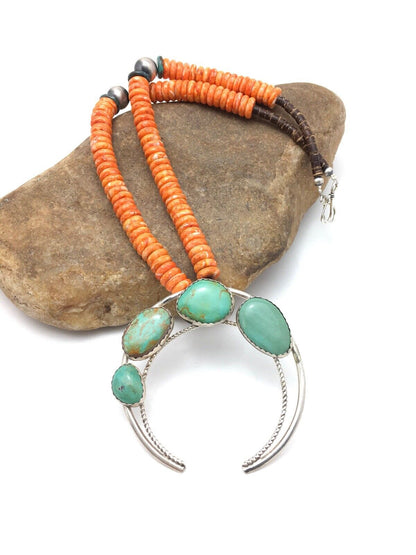 Navajo Sterling Silver Orange Spiny Turquoise Necklace | Naja Pendant | 20" | 4162
