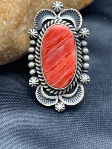 Native American Men's Spiny Oyster Ring | Navajo Sterling Silver | Sz 7.5 | 4287