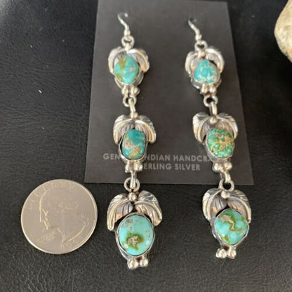 Navajo Sonoran Gold Turquoise Earrings | Sterling Silver | 3 Dangle | Authentic Native American Handmade | 13922