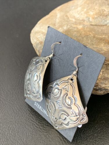Southwestern Women's Navajo Stamped Earrings | Sterling Silver | Authentic Native American Handmade | 1663