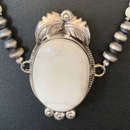 Navajo Pearls White Buffalo Turquoise Necklace Pendant | Sterling Silver | Authentic Native American Handmade | 10804 - Masha USA