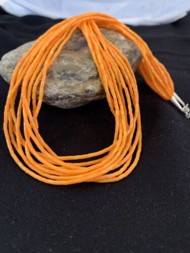 Stabilized Orange Spiny Oyster Heishi Necklace | 10 Strand | Sterling Silver | Authentic Native American Handmade | 619