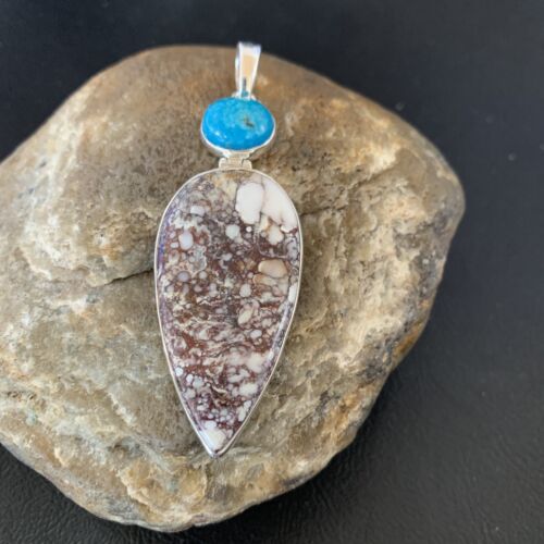 Navajo Wild Horse | Blue Kingman Turquoise Pendant | Sterling Silver | Authentic Native American Handmade | 12043