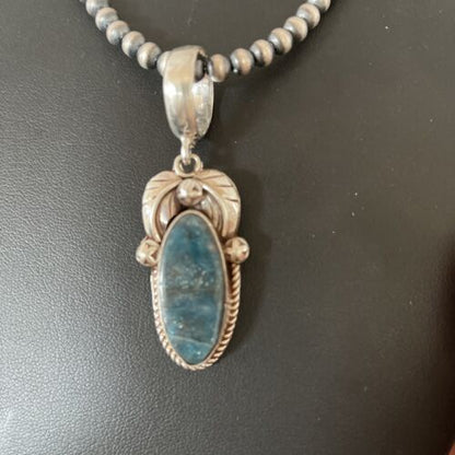 Men's Navajo Sterling Silver Beads Necklace | Denim Lapis Pendant | 2" | Authentic Native American Handmade | 1211